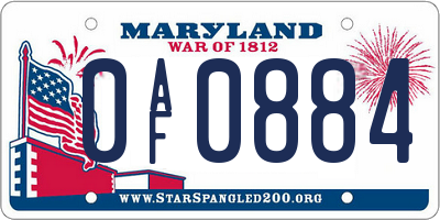 MD license plate 0AF0884