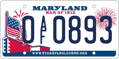 MD license plate 0AF0893