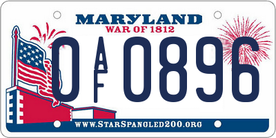 MD license plate 0AF0896