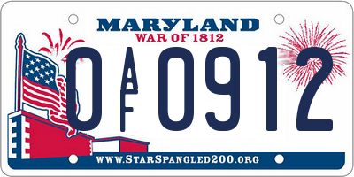 MD license plate 0AF0912