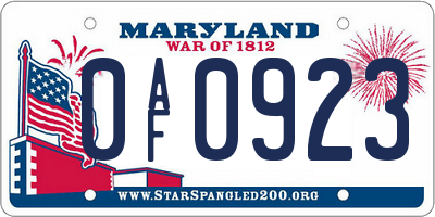 MD license plate 0AF0923