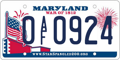 MD license plate 0AF0924