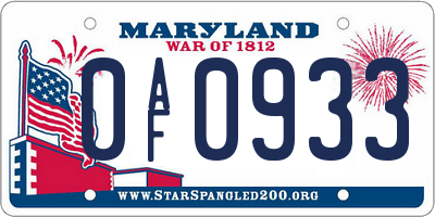 MD license plate 0AF0933