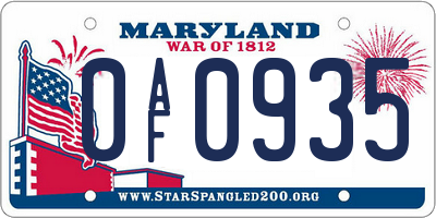 MD license plate 0AF0935