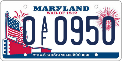 MD license plate 0AF0950