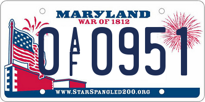 MD license plate 0AF0951