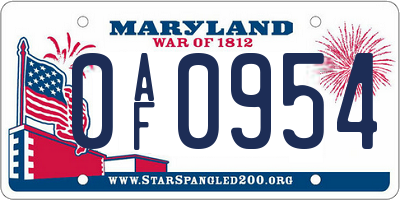 MD license plate 0AF0954