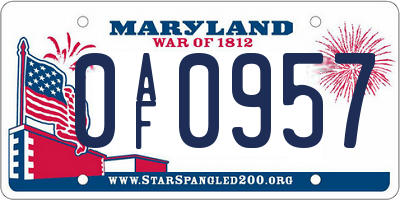 MD license plate 0AF0957