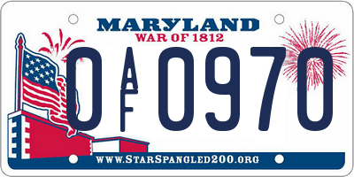 MD license plate 0AF0970