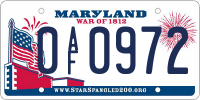MD license plate 0AF0972
