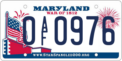 MD license plate 0AF0976