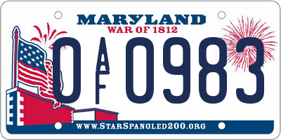 MD license plate 0AF0983