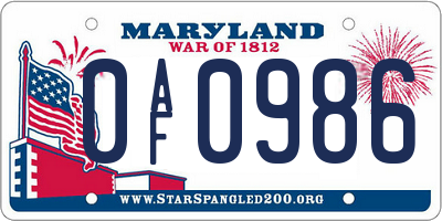MD license plate 0AF0986