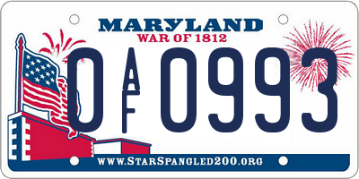MD license plate 0AF0993