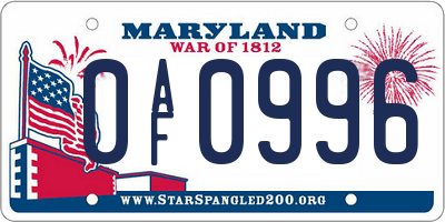 MD license plate 0AF0996