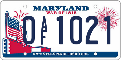 MD license plate 0AF1021