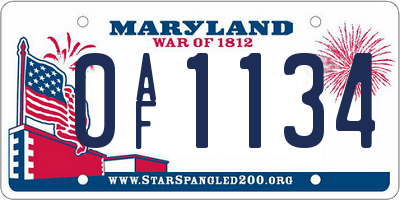 MD license plate 0AF1134