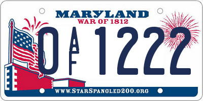 MD license plate 0AF1222