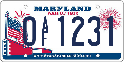 MD license plate 0AF1231