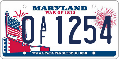 MD license plate 0AF1254