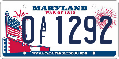 MD license plate 0AF1292