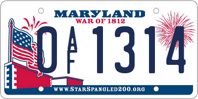 MD license plate 0AF1314