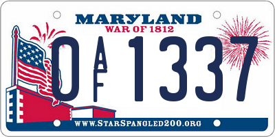 MD license plate 0AF1337