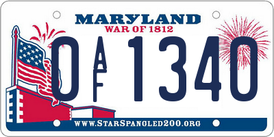 MD license plate 0AF1340