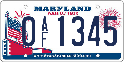 MD license plate 0AF1345