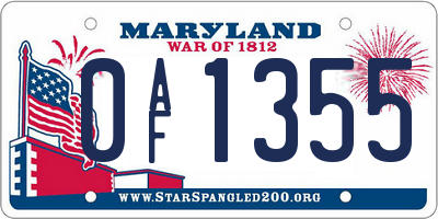 MD license plate 0AF1355