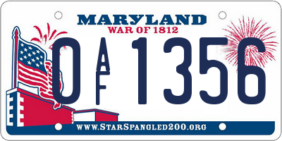 MD license plate 0AF1356