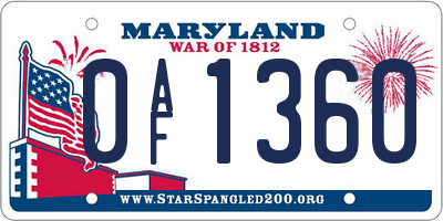 MD license plate 0AF1360