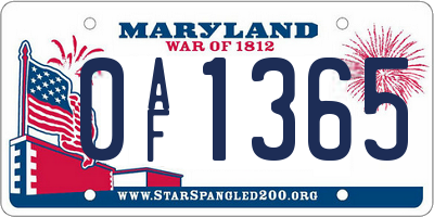 MD license plate 0AF1365