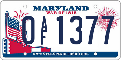MD license plate 0AF1377