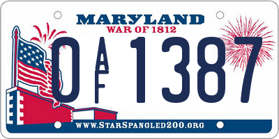MD license plate 0AF1387