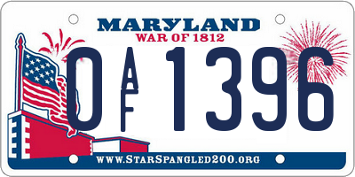 MD license plate 0AF1396