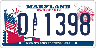 MD license plate 0AF1398