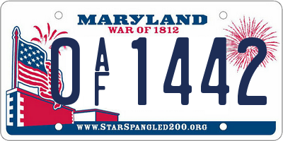 MD license plate 0AF1442