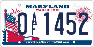 MD license plate 0AF1452