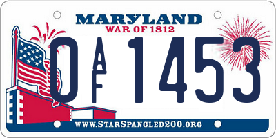 MD license plate 0AF1453