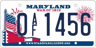 MD license plate 0AF1456