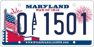 MD license plate 0AF1501