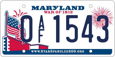 MD license plate 0AF1543