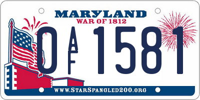 MD license plate 0AF1581
