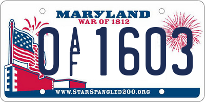 MD license plate 0AF1603