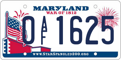 MD license plate 0AF1625
