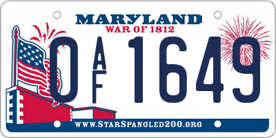 MD license plate 0AF1649