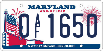 MD license plate 0AF1650