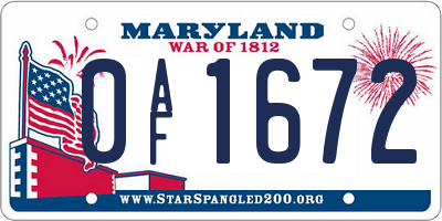 MD license plate 0AF1672