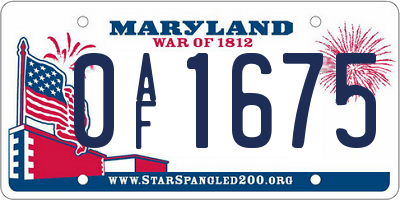 MD license plate 0AF1675
